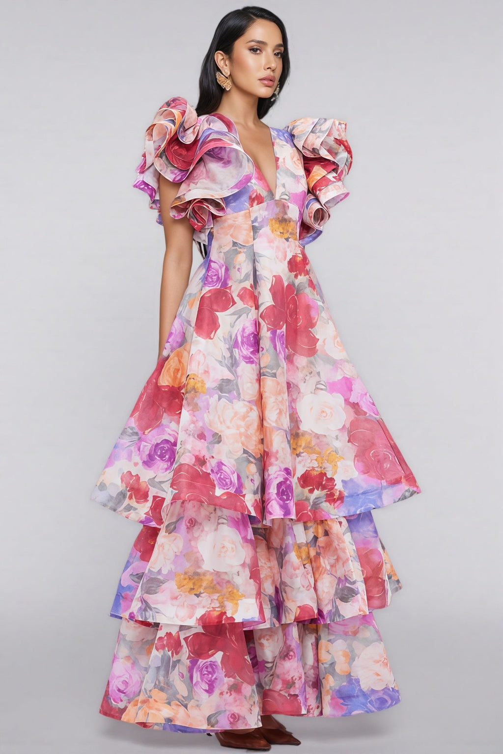 Mabel V Neck Ruffle Maxi Dress