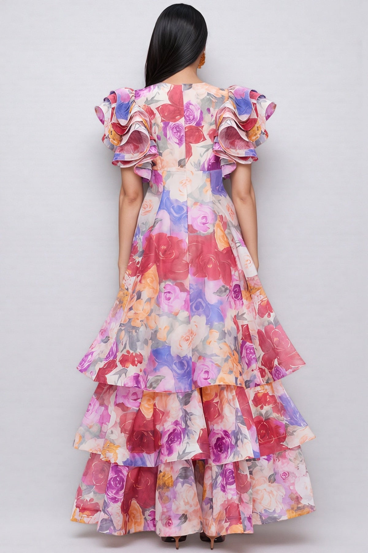 Mabel V Neck Ruffle Maxi Dress