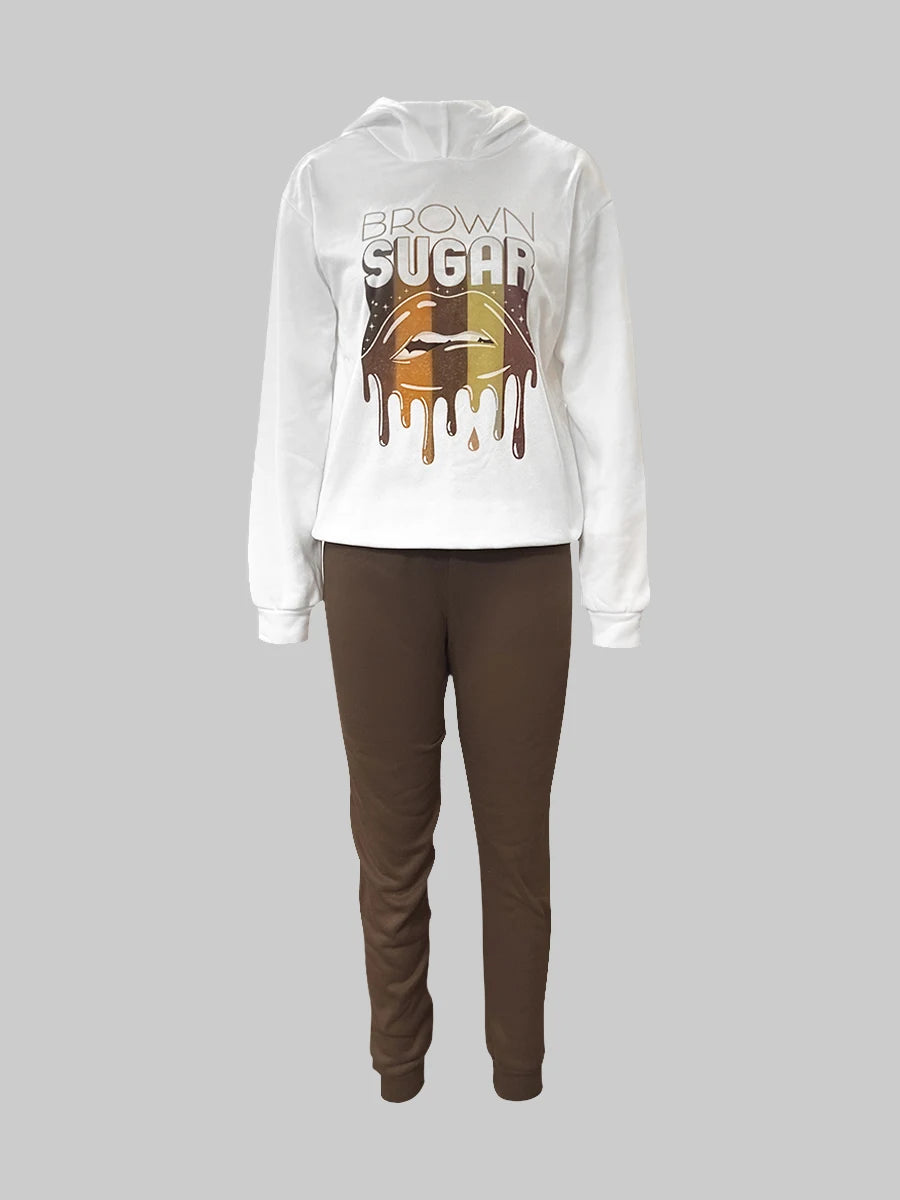 Autumn Winter 2pcs Set Letter Print Pocket Tracksuit Set Sportwear Fleece Hoodies Pullover Sweatshirts Pants Outfits