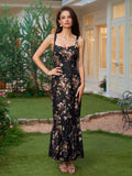 Lace Trim Backless Print Mermaid Dress