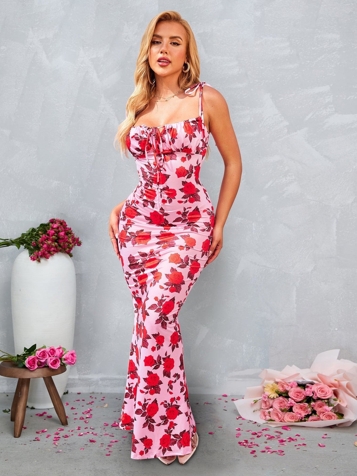 Lace-up Straps Tie Front Bodycon Dress(petite Version)