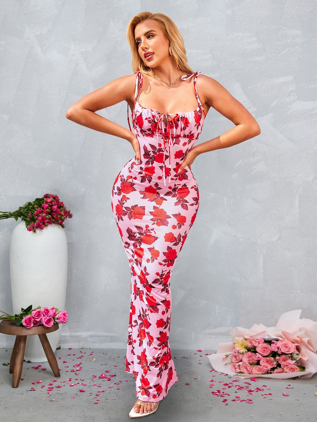 Lace-up Straps Tie Front Bodycon Dress(petite Version)