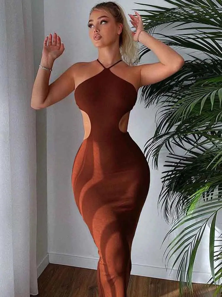 Lace Up Sleeveless Backless Body-shaping Cut Out Skirt Clubwear Vestidos Midi Dresses
