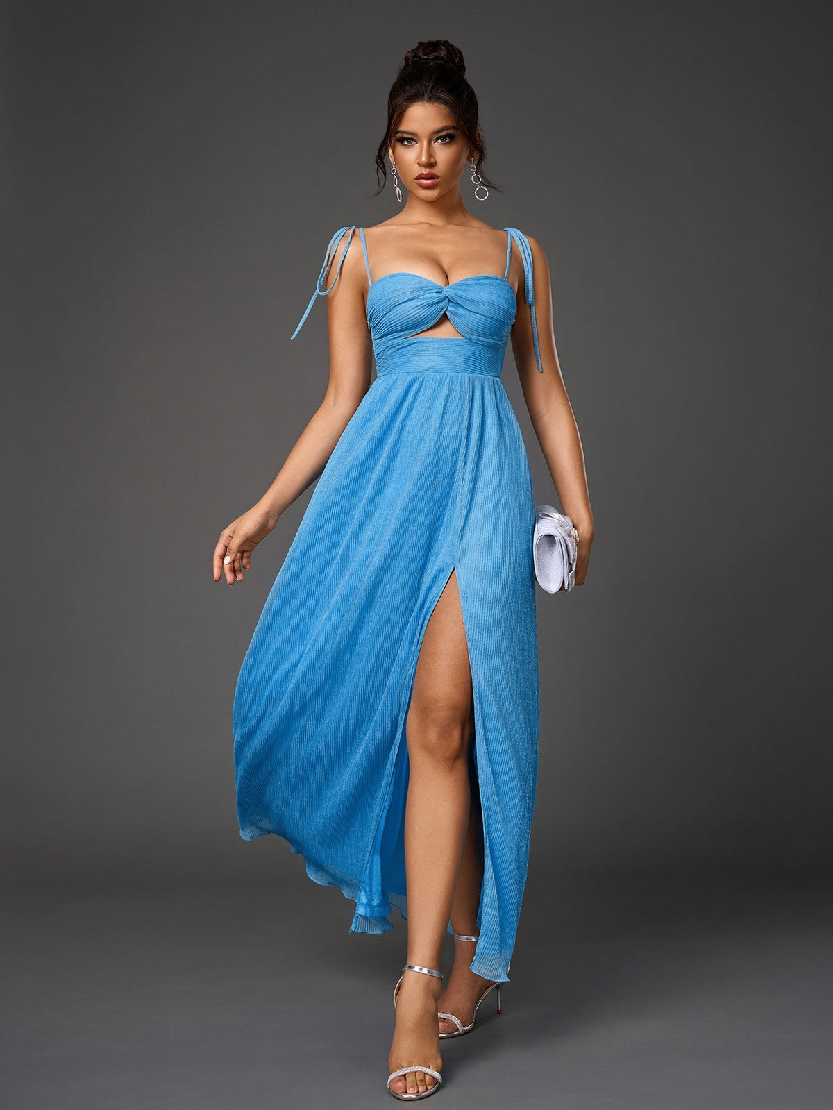 Lacing Strap Cut Out Glitter Maxi Dress