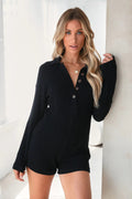 Lapel Button-front Knitted Rompers