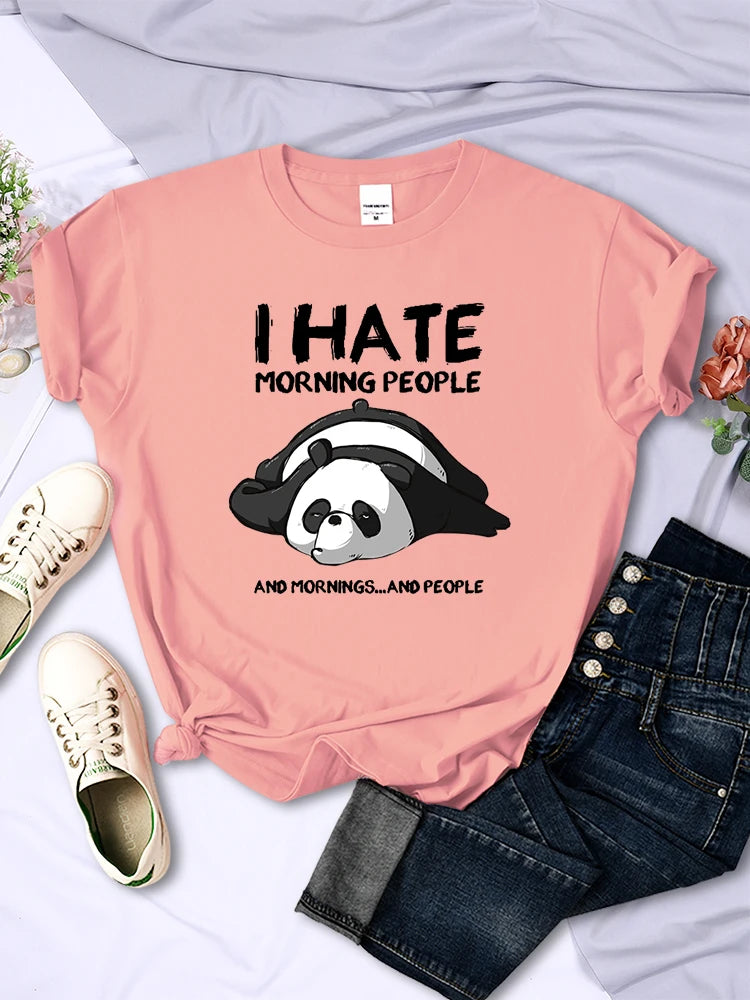 Lazy Panda I Hate Morning People Short Sleeve Creative All-math Clothing Street Hip Hop O-neck Tops Womans T-shirt