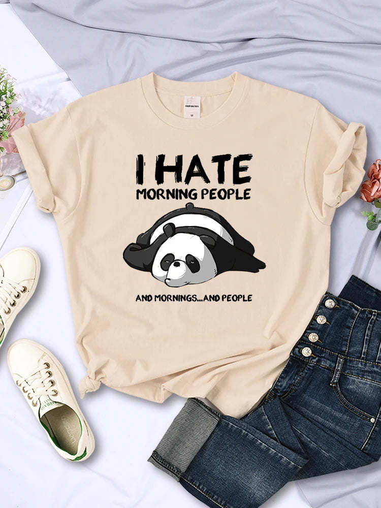 Lazy Panda I Hate Morning People Short Sleeve Creative All-math Clothing Street Hip Hop O-neck Tops Womans T-shirt