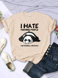 Lazy Panda I Hate Morning People Short Sleeve Creative All-math Clothing Street Hip Hop O-neck Tops Womans T-shirt