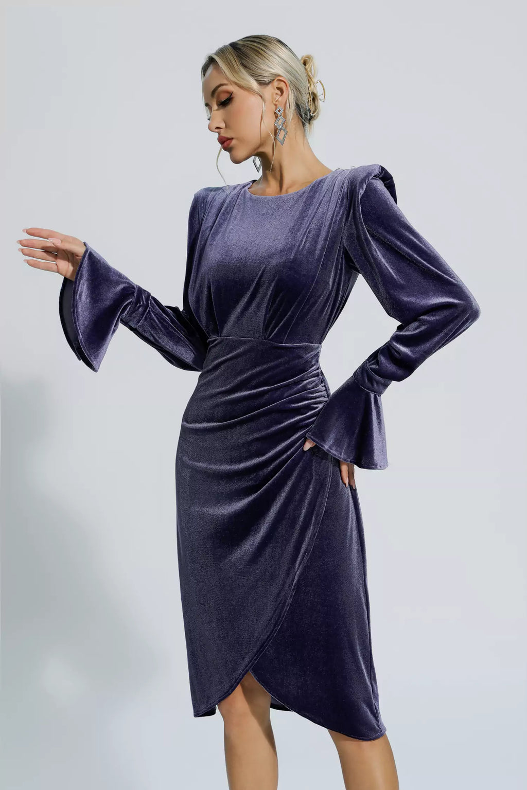 Leyla Purple Velvet Midi Dress