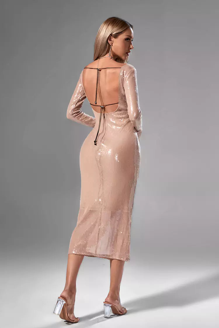 Lilly Apricot Sequin Maxi Dress