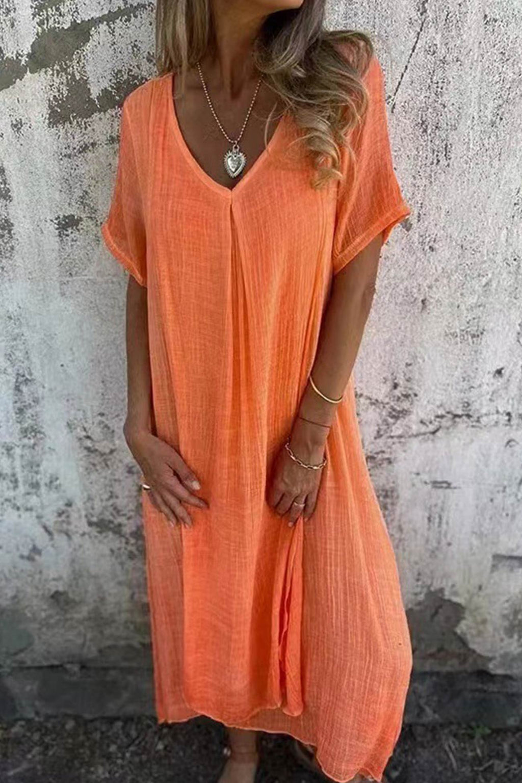 Cotton V Neck Midi Dress