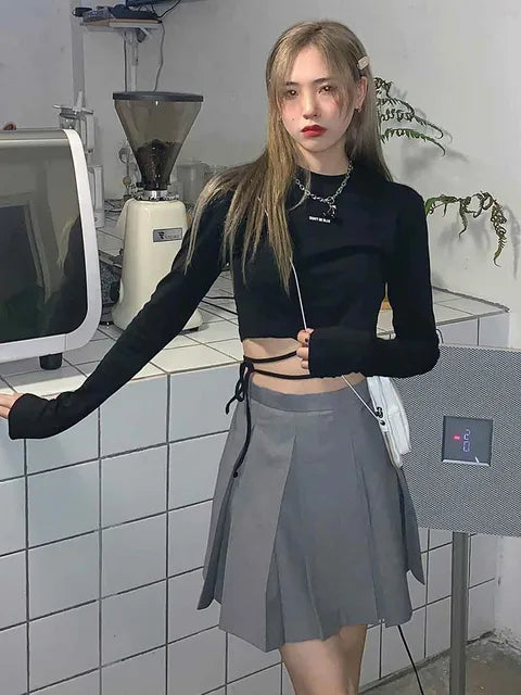 Long Sleeve T-shirts Design Crop Ins Prevalent Bandage Tops Harajuku Ulzzang Street Spring Female Ropa Hot Skinny New