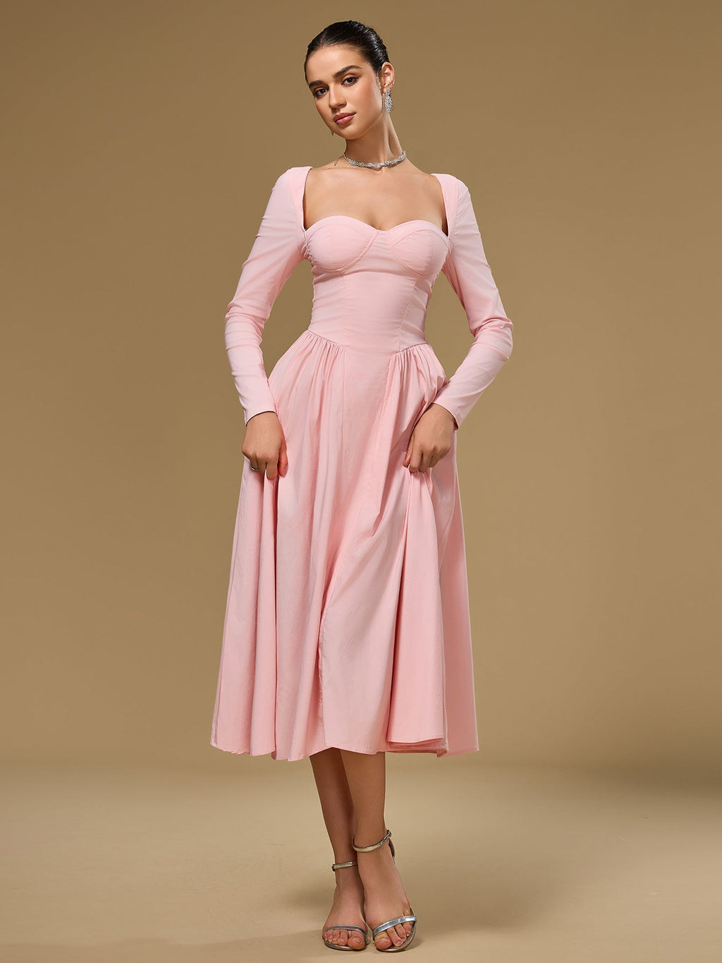 Long Sleeve Tie Back A-line Dress