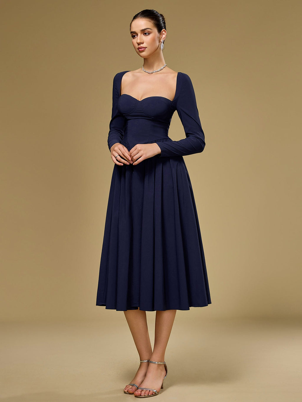 Long Sleeve Tie Back A-line Dress