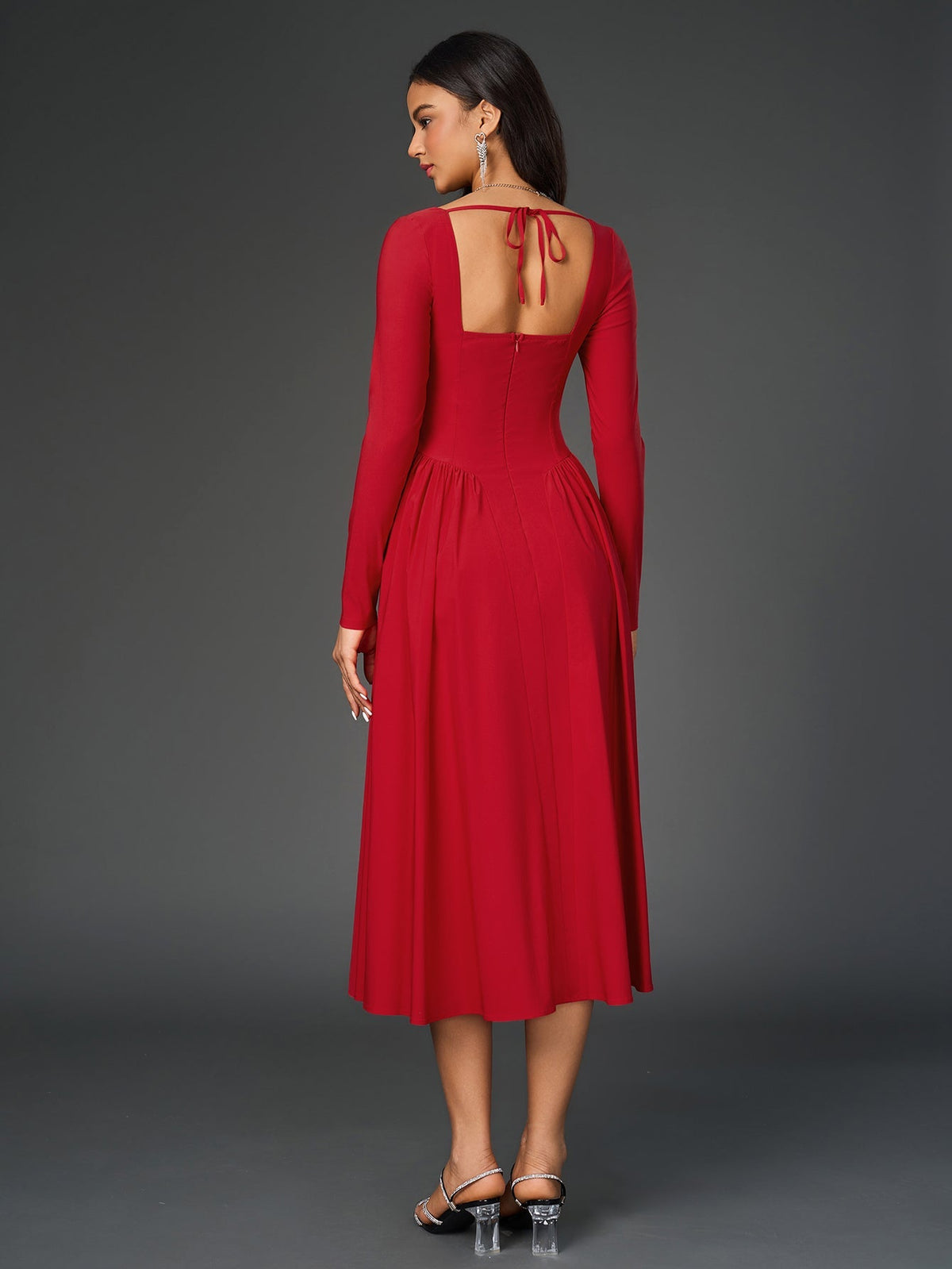 Long Sleeve Tie Back A-line Dress