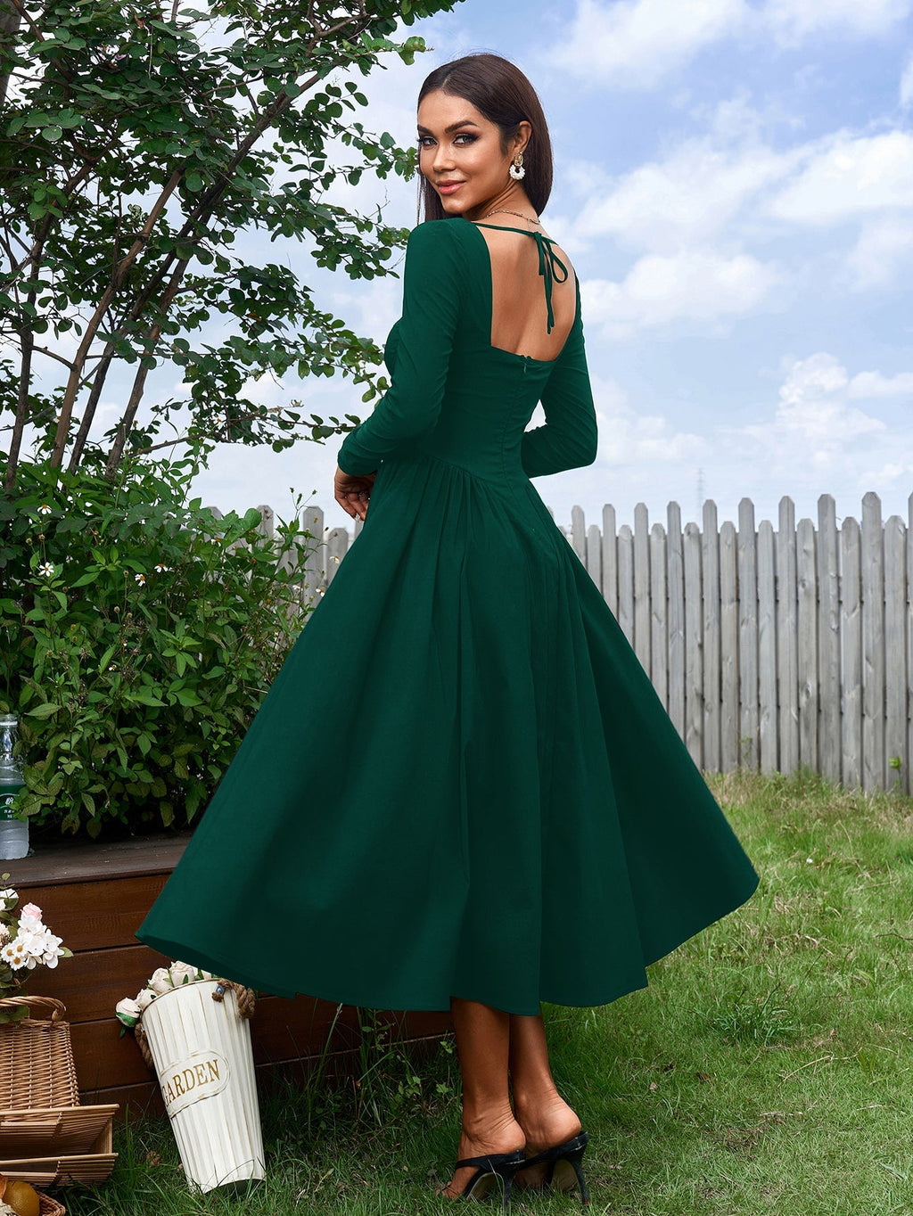 Long Sleeve Tie Back A-line Dress