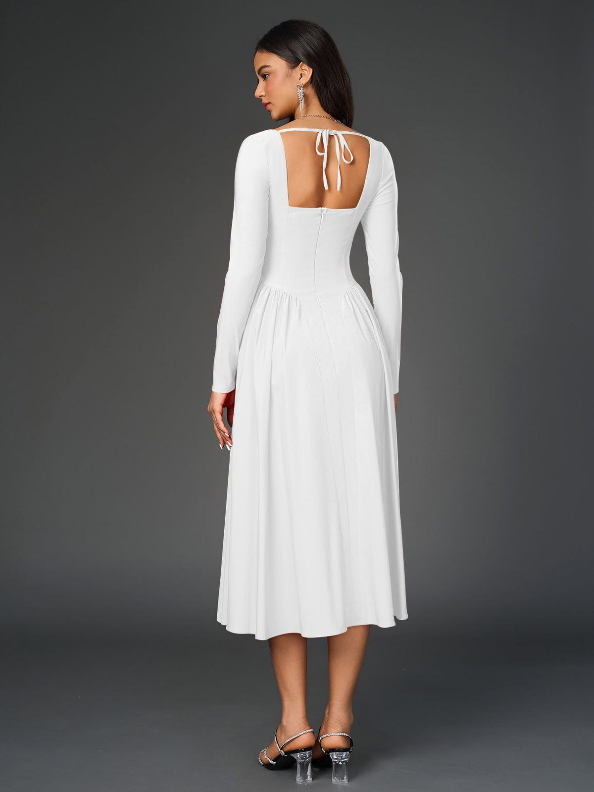 Long Sleeve Tie Back A-line Dress