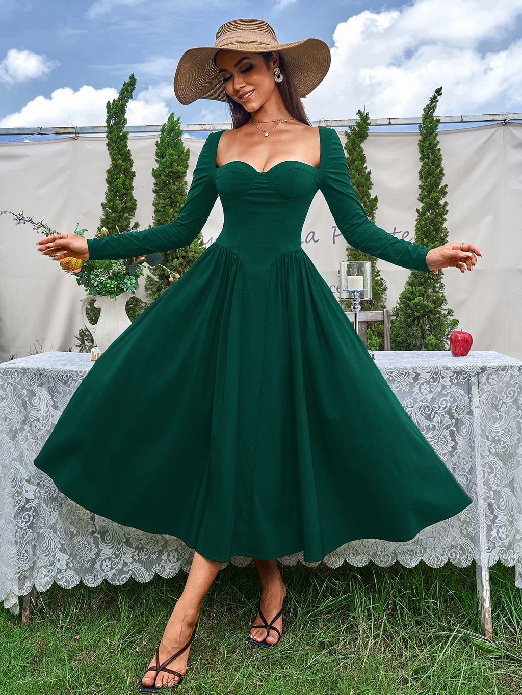 Long Sleeve Tie Back A-line Dress
