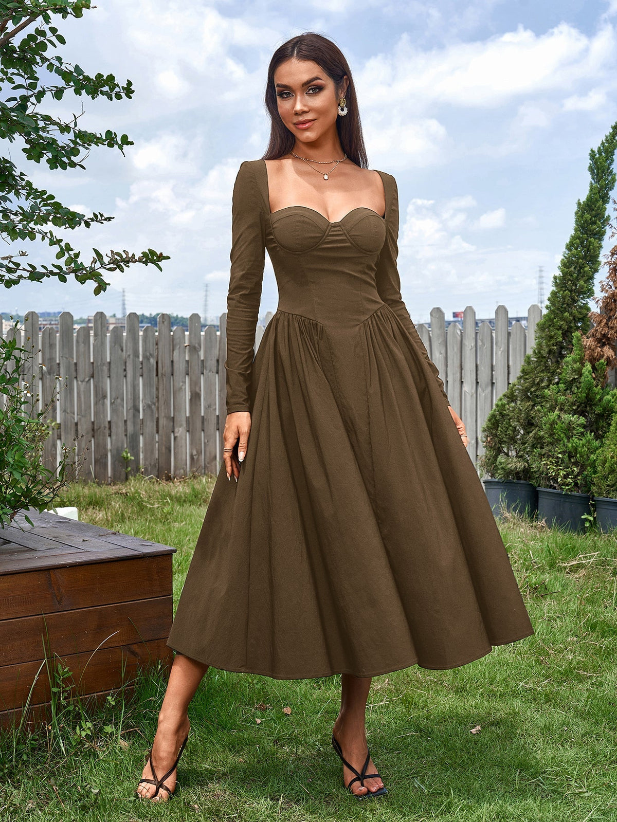 Long Sleeve Tie Back A-line Dress