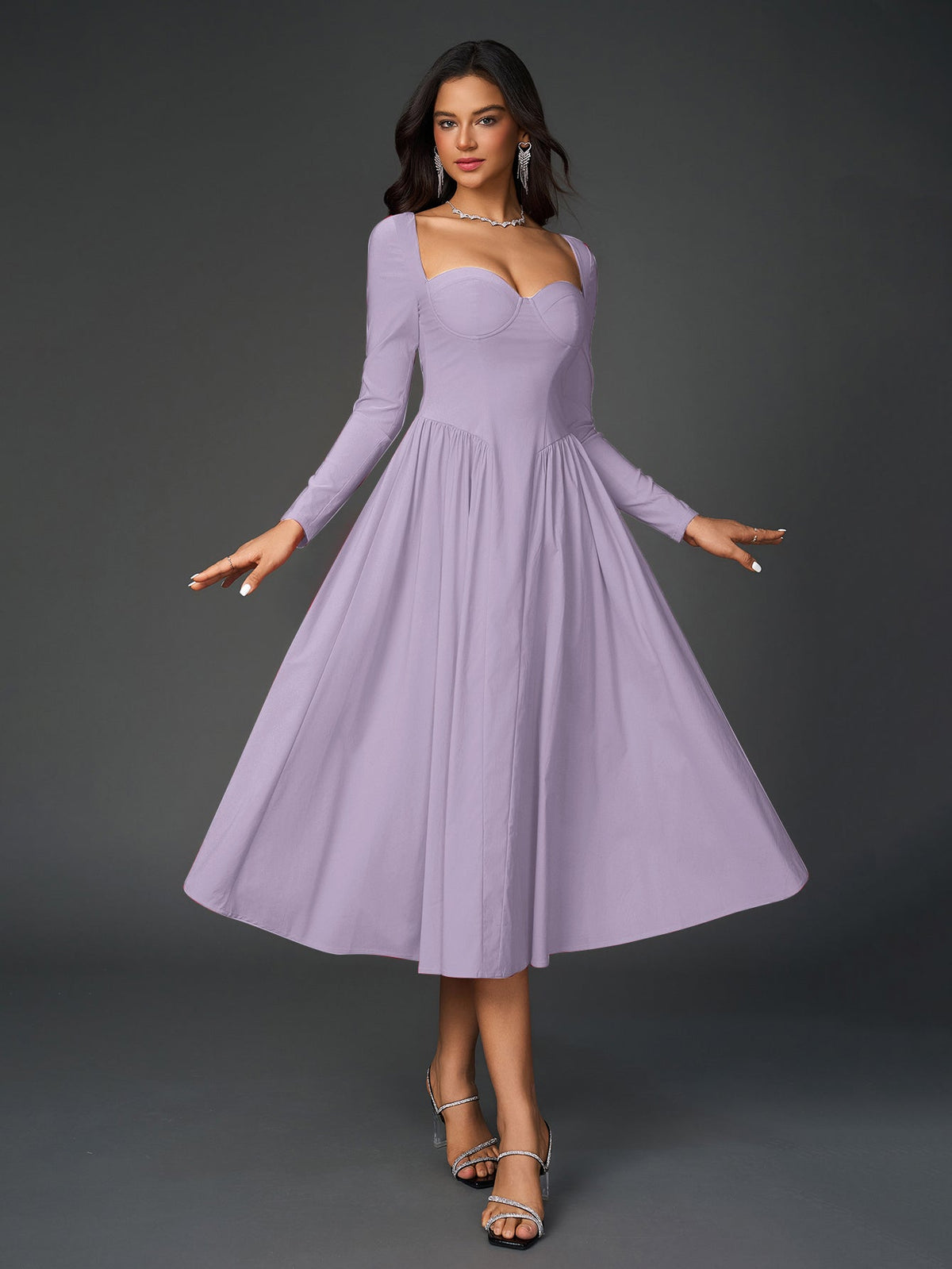 Long Sleeve Tie Back A-line Dress