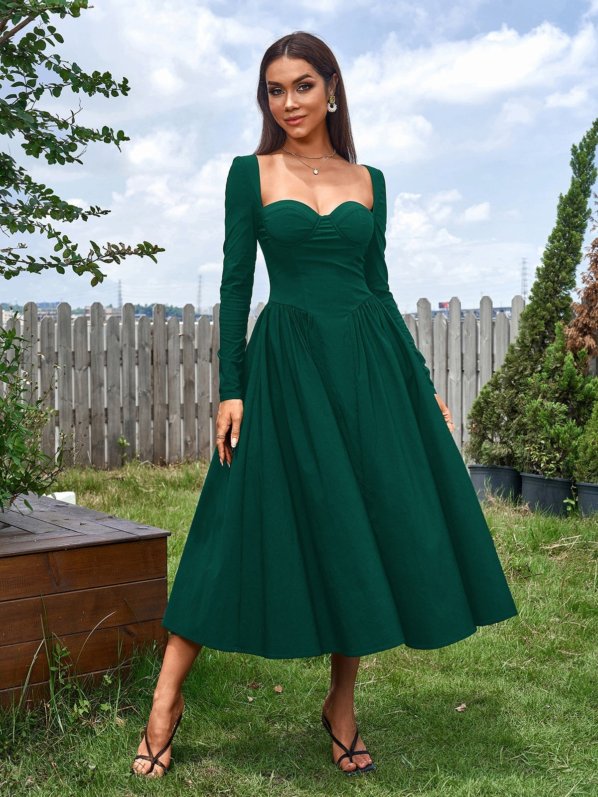 Long Sleeve Tie Back A-line Dress