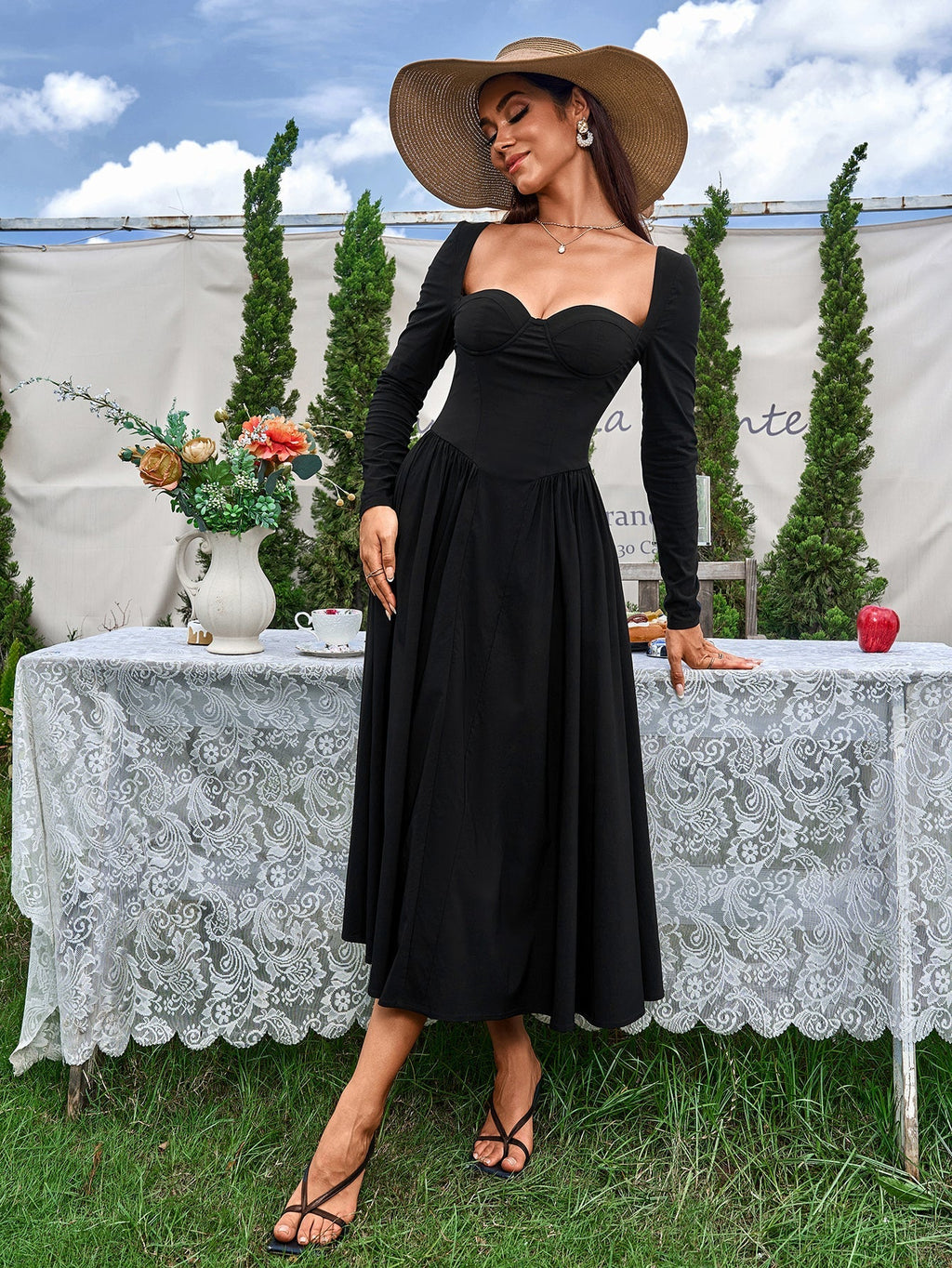 Long Sleeve Tie Back A-line Dress