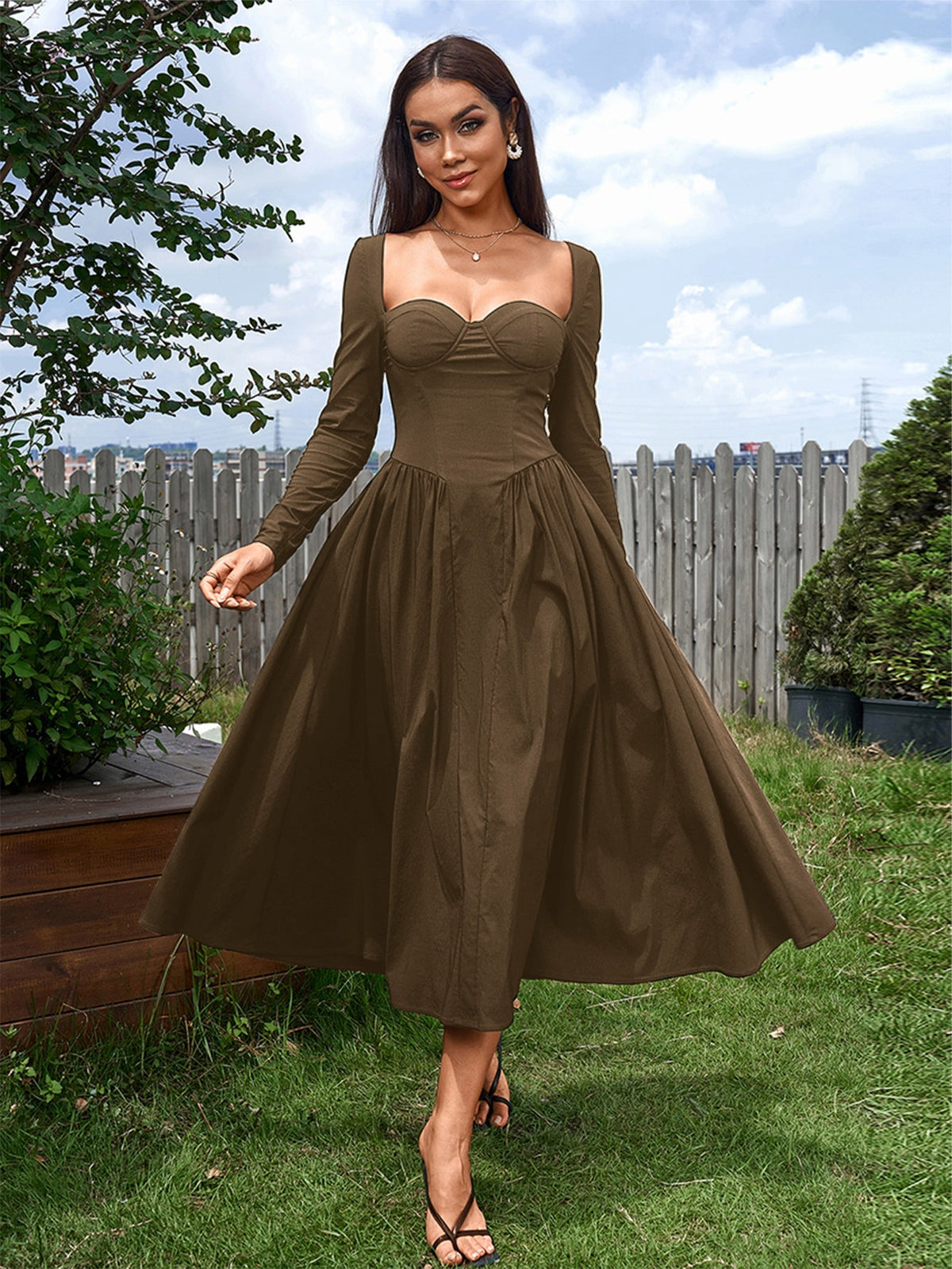 Long Sleeve Tie Back A-line Dress