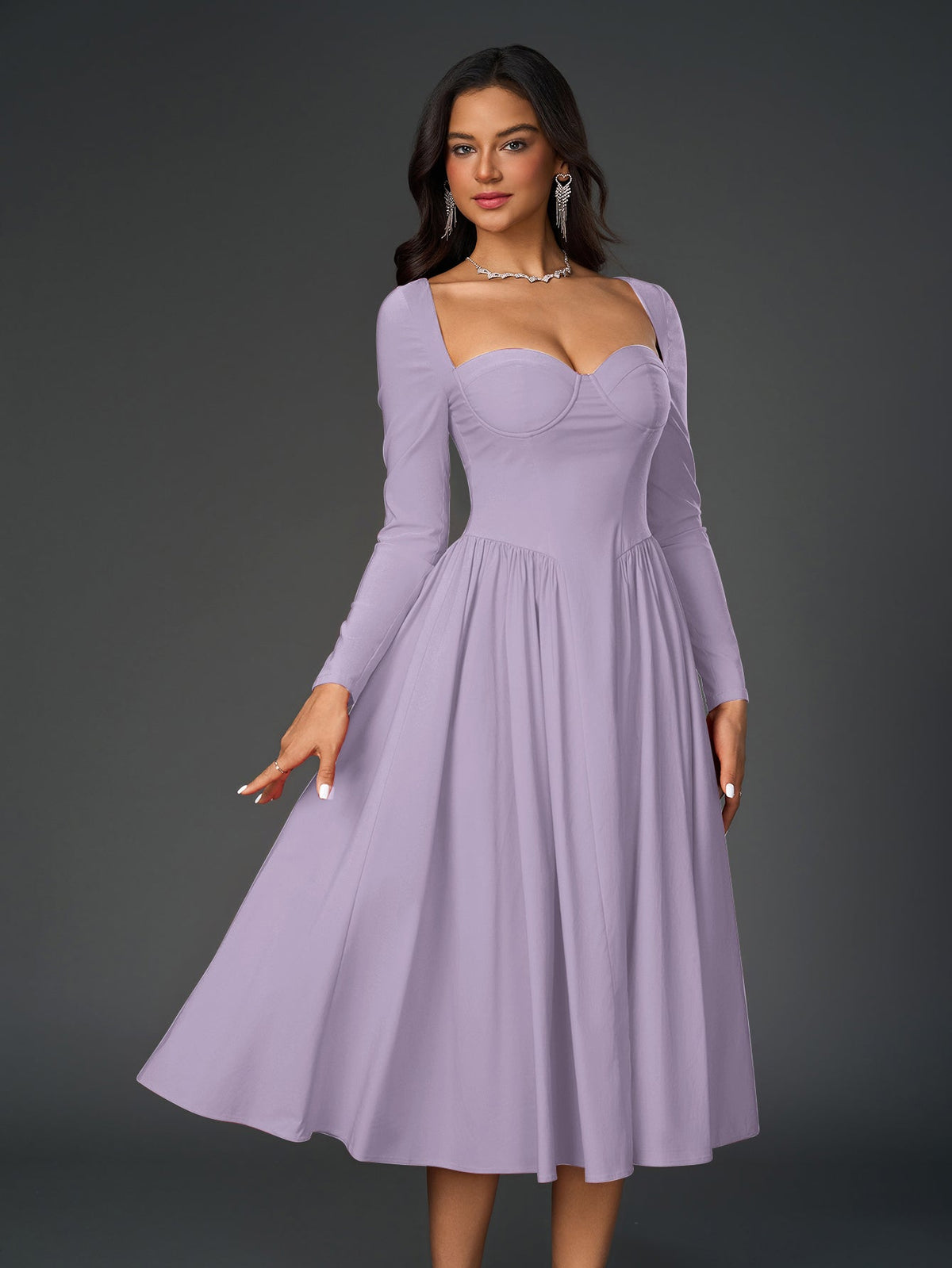 Long Sleeve Tie Back A-line Dress