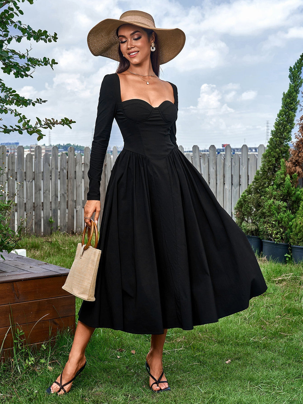 Long Sleeve Tie Back A-line Dress