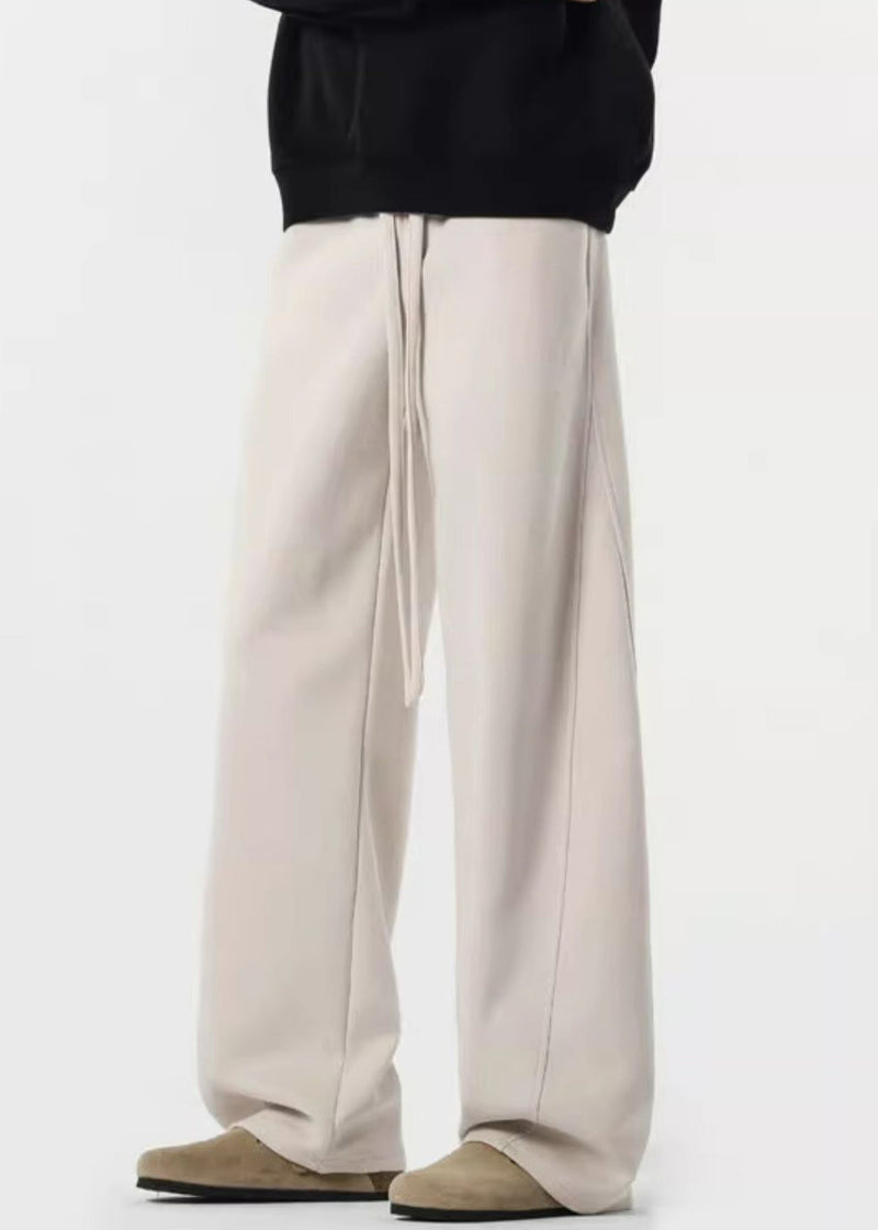 Loose Black Pockets Warm Fleece Pants Elastic Waist Spring Rm065