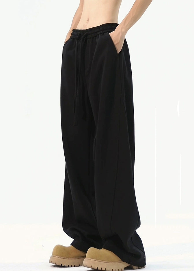 Loose Black Pockets Warm Fleece Pants Elastic Waist Spring Rm065