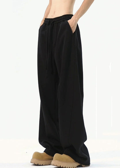Loose Black Pockets Warm Fleece Pants Elastic Waist Spring Rm065