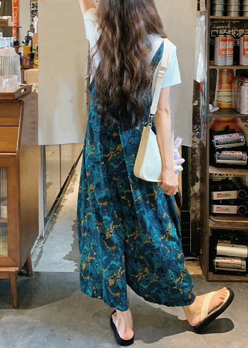 Waist Loose Summer Blue Print High Cotton Pants Jumpsuits