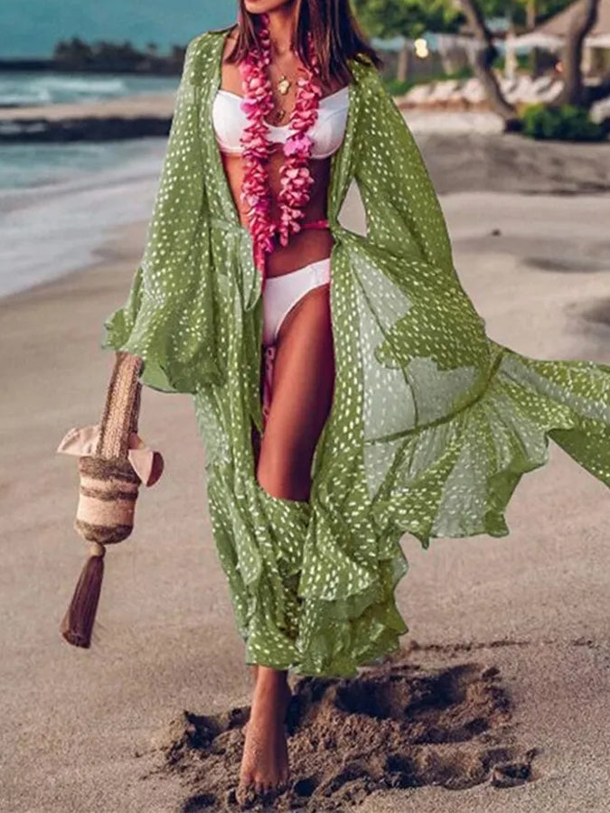 Loose Chiffon Polka-dot Cardigan Maxi Dress