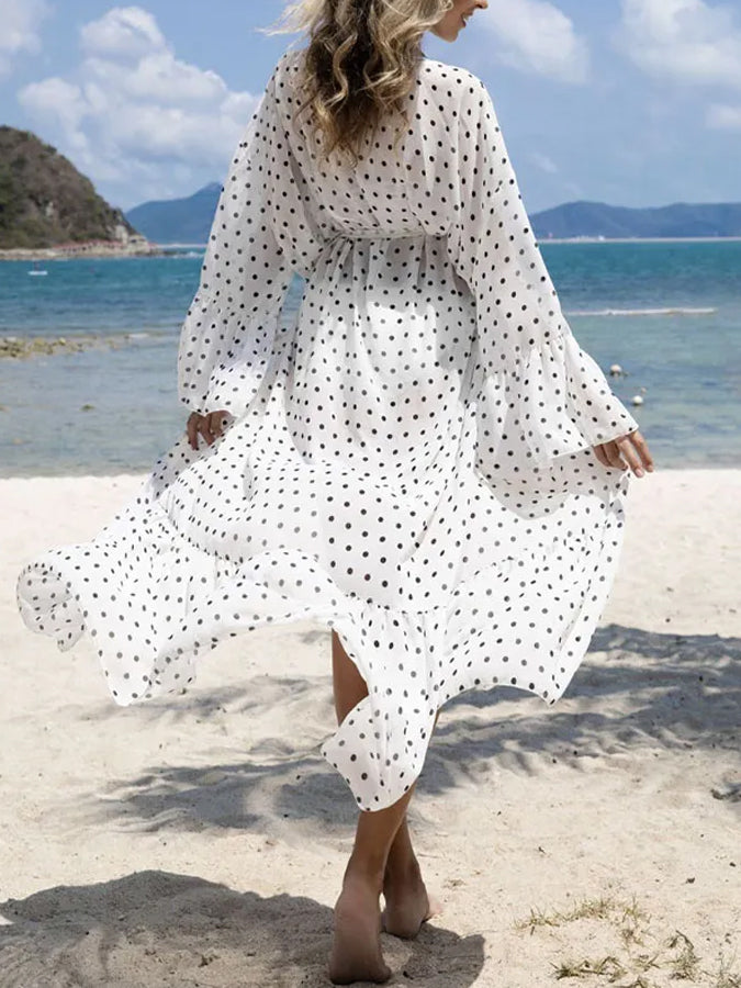Loose Chiffon Polka-dot Cardigan Maxi Dress