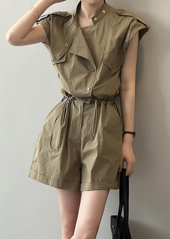 Loose Green Pockets Drawstring Linen Jumpsuit Summer Qe033
