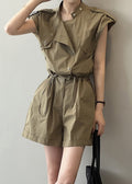 Loose Green Pockets Drawstring Linen Jumpsuit Summer Qe033
