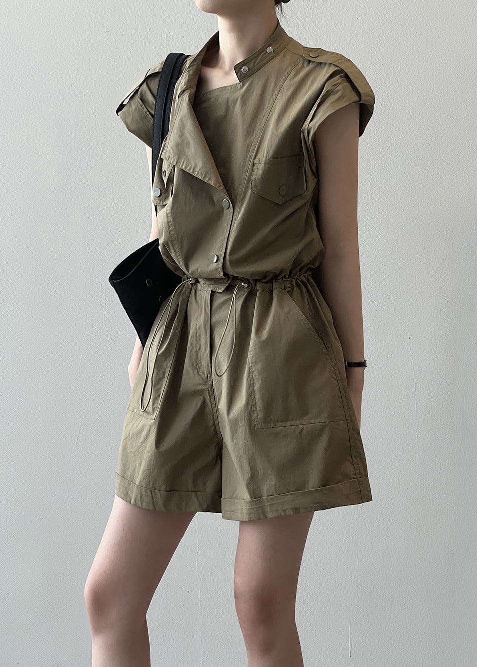 Loose Green Pockets Drawstring Linen Jumpsuit Summer Qe033