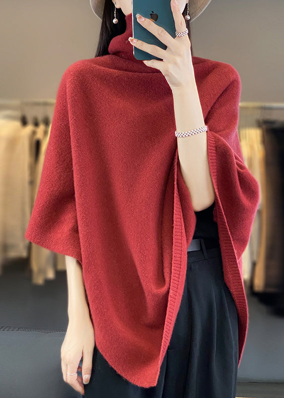 Loose Khaki Turtleneck Woolen Cape Sweaters Spring Tf023