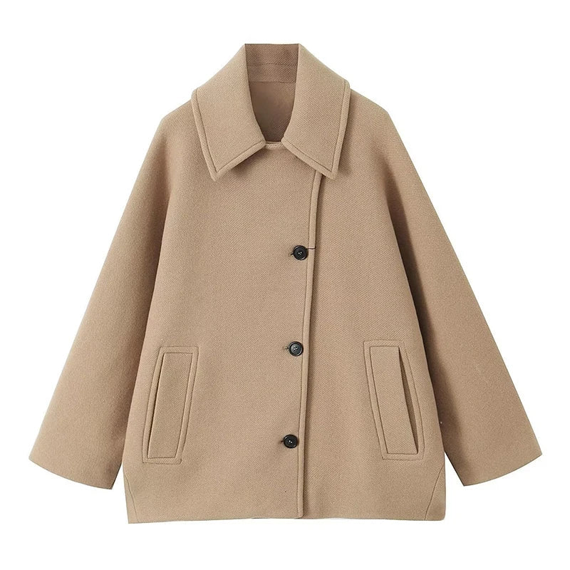 Loose Lapel Autumn Winter Long Single-breasted Office Coat
