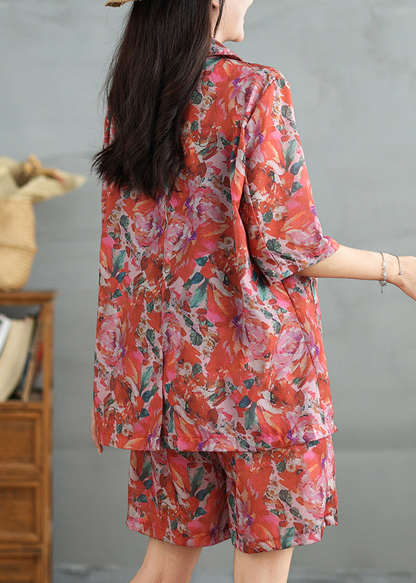 Collar Loose Cotton Pan Pieces Print Shorts Two and Coat Peter