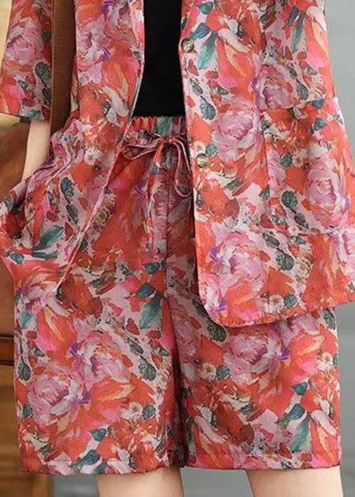 Collar Loose Cotton Pan Pieces Print Shorts Two and Coat Peter