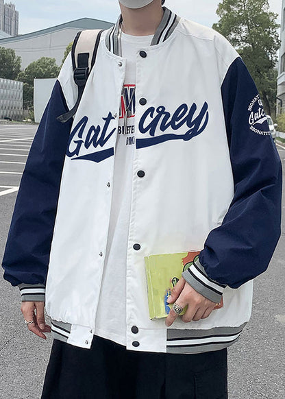 Cotton White Letter Loose Patchwork Spring Button Tc009 Coats