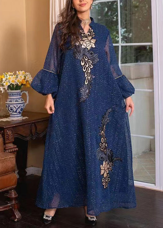 Loose White Embroidered Tie Waist Long Dresses Puff Sleeve Aa1038