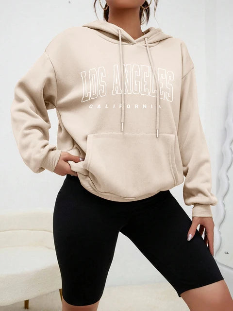 Los Angeles Art Letter Design American Style Sweatshirt Autumn Hip Hop Female Hoodies Fleece Top