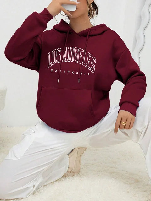 Los Angeles Art Letter Design American Style Sweatshirt Autumn Hip Hop Female Hoodies Fleece Top