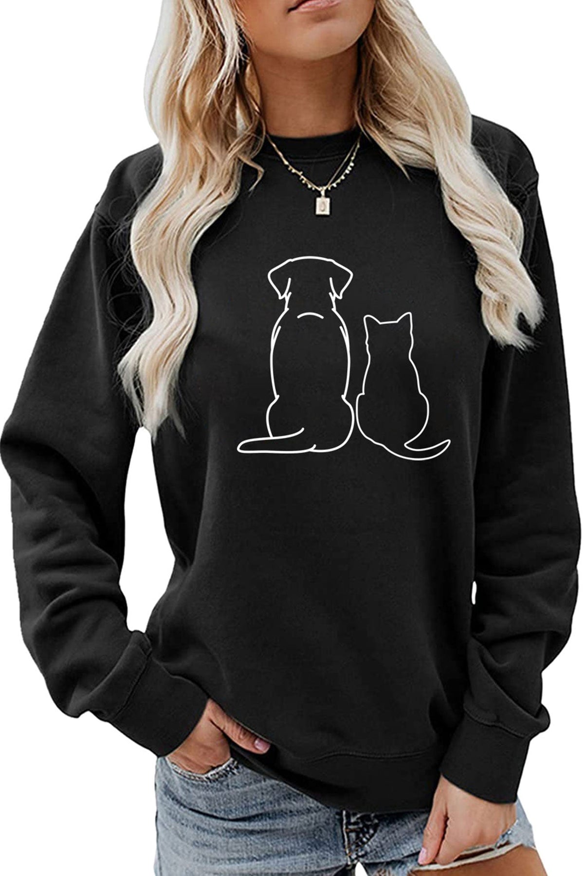 Dog & Kitty Graphic Sweatshirt