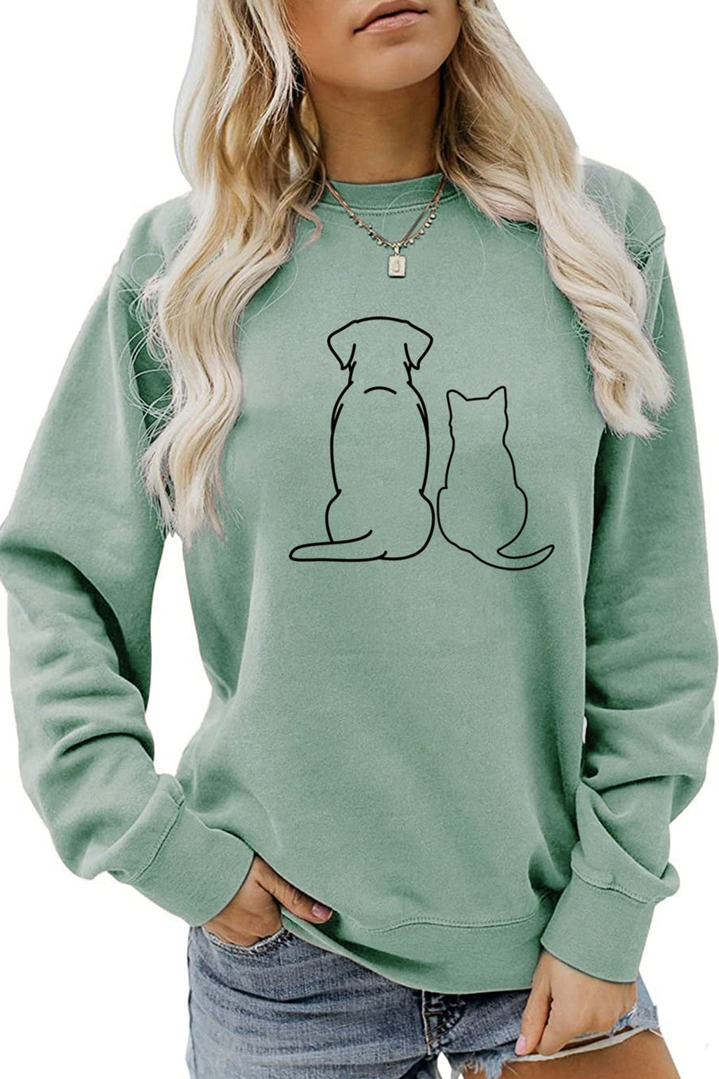 Dog & Kitty Graphic Sweatshirt