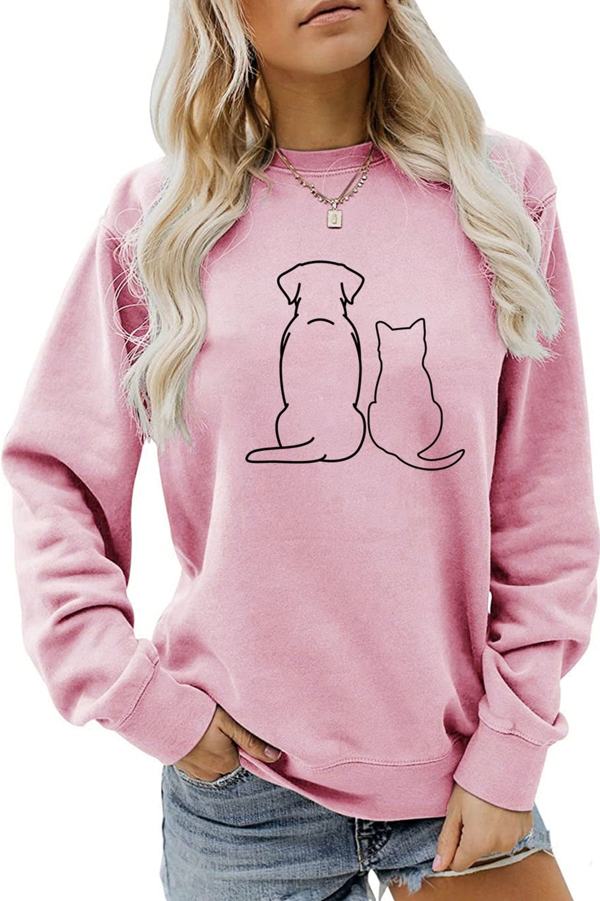 Dog & Kitty Graphic Sweatshirt