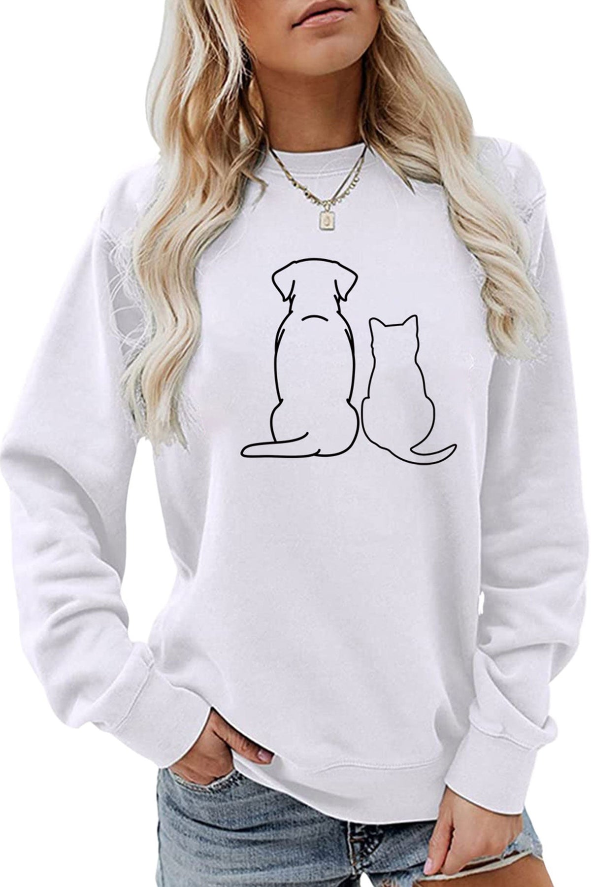 Dog & Kitty Graphic Sweatshirt